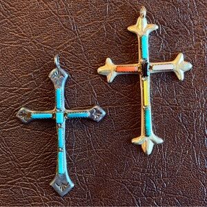 💚Vintage Zuni Sterling Silver💚Multi Stone Cross Pendant by G & L Leekity